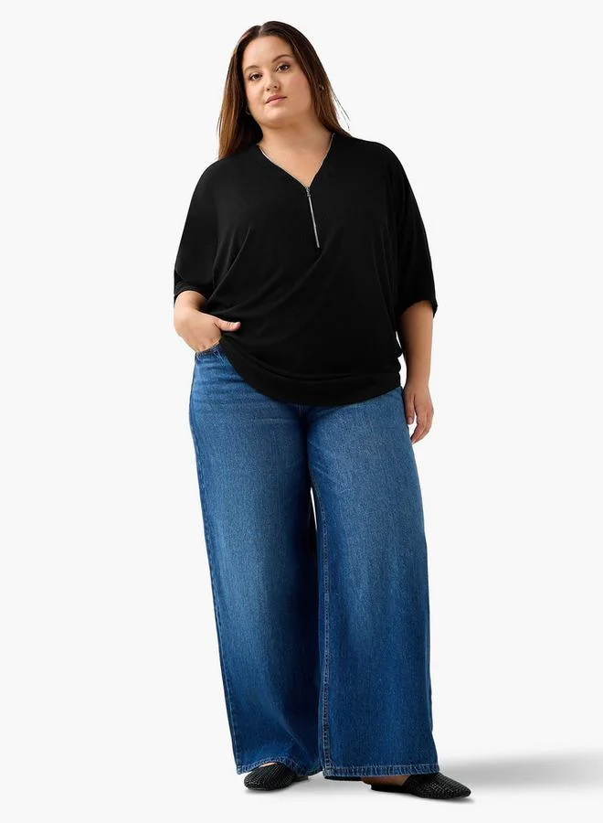 Ulla Popken Ulla Popken T-shirt Relaxed Fit with Ribbed Detail